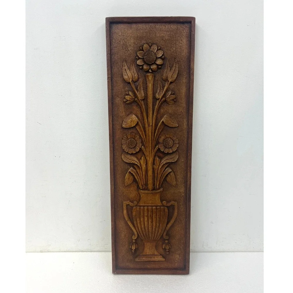 Vintage Resin Wall Hanging Arts & Crafts Floral Sunflowers Vase Plaque MCM Art